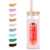 imageTronco 22oz Glass Tumbler with Bamboo Lid and Straw Reusable Iced Coffee Cup for Boba Tea Smoothies ampamp Cold Drinks SpillProof Glass Cup with Silicone Sleeve Dishwasher Safe BPAFree Pack of 1Pink