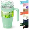 imageTronco 40 oz Glass Tumbler with Handle Bamboo Lid and Straw Fits Cup Holders Reusable Glass Water Bottles for Iced Coffee and Smoothie LeadFree BPAFreeLight Green