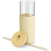 imagetronco 24 oz Glass Tumbler with Straw and Lid  Glass Cup with Lid and Straw Smoothie Cup Iced Coffee Cup  Bamboo Lid and Protective Silicone Sleeve  BPAFree Gravel Ash