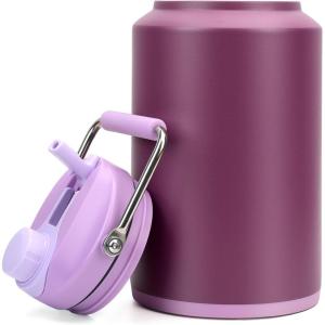 imageTronco 1 Gallon Water Bottle 128 oz Large Stainless Steel Triple Wall Vacuum Insulated Water Jug with Straw Lid and Spout Keep Cold 48 Hrs Top Handle Leak Proof Wide Mouth Sweat Proof BPA FreeNordic Purple 01