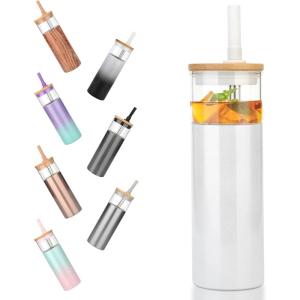 imageTronco 20 oz Insulated Tumbler with Lid Stainless Steel Borosilicate Glass Reusable Iced Coffee Cup for TravelWhite