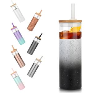 imageTronco 20 oz Vacuum Insulated Glass Tumbler with Lid and Straw  Keeps Drinks Cold for 12 Hrs  Reusable Glass Cup for Iced Coffee Smoothies ampamp Boba  Sweat ampamp BPA Free Dishwasher Safe Fit Car HolderWhite Black Dot