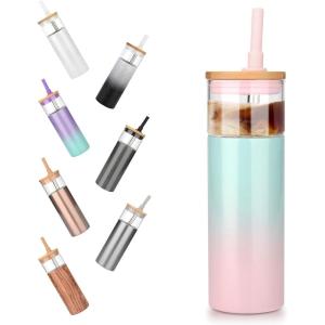 imageTronco 20 oz Vacuum Insulated Glass Tumbler with Lid and Straw  Keeps Drinks Cold for 12 Hrs  Reusable Glass Cup for Iced Coffee Smoothies ampamp Boba  Sweat ampamp BPA Free Dishwasher Safe Fit Car HolderSweet Taffy