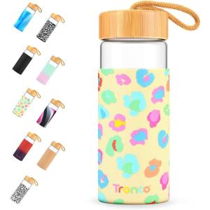 imageTronco 20oz Glass Water Bottles with Bamboo Lid ampamp Silicone Sleeve Leak Proof BPA Free Reusable Borosilicate Glass Bottles for Juicing Smoothies Juice ampamp Water for Men ampamp Women Gym Office TravelGravelgray