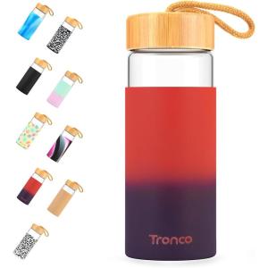 imageTronco 20oz Glass Water Bottles with Bamboo Lid ampamp Silicone Sleeve Leak Proof BPA Free Reusable Borosilicate Glass Bottles for Juicing Smoothies Juice ampamp Water for Men ampamp Women Gym Office TravelRedblue