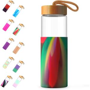 imageTronco 20oz Glass Water Bottles with Bamboo Lid ampamp Silicone Sleeve Leak Proof BPA Free Reusable Borosilicate Glass Bottles for Juicing Smoothies Juice ampamp Water for Men ampamp Women Gym Office Travelchartreuse