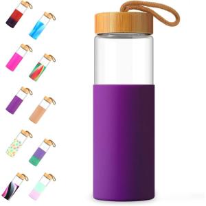 imageTronco 20oz Glass Water Bottles with Bamboo Lid ampamp Silicone Sleeve Leak Proof BPA Free Reusable Borosilicate Glass Bottles for Juicing Smoothies Juice ampamp Water for Men ampamp Women Gym Office TravelPeriwinkleblue