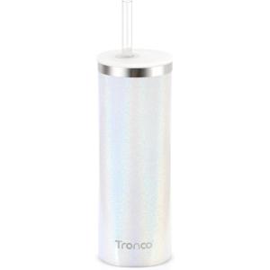 imageTronco 20oz Stainless Steel Vacuum Insulated Tumbler with Straw SpillResistant Lid BPAFree Reusable Coffee Cup for Iced Tea Water Coffee or Smoothie and More Gift for Men and WomenWhite