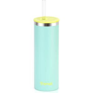 imageTronco 20oz Stainless Steel Vacuum Insulated Tumbler with Straw SpillResistant Lid BPAFree Reusable Coffee Cup for Iced Tea Water Coffee or Smoothie and More Gift for Men and WomenLight Green