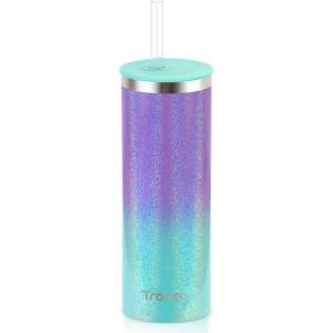 imageTronco 20oz Stainless Steel Vacuum Insulated Tumbler with Straw SpillResistant Lid BPAFree Reusable Coffee Cup for Iced Tea Water Coffee or Smoothie and More Gift for Men and WomenPurplegreen