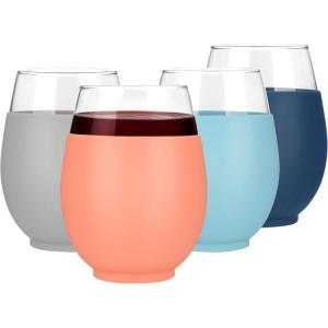imageTronco 20oz Stemless Wine Glasses Set of 4 Reusable Wine Glasses with Silicone Sleeve Dishwasher Safe ampamp BPAFree for Red ampamp White Wine Cocktails Home Bar Parties Birthdays GiftsDenim BlueLight GrayOrangeCape Cod Blue