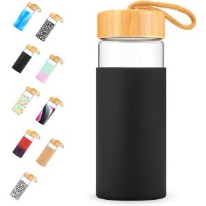 imageTronco 24oz Glass Water Bottles with Bamboo Lid ampamp Silicone Sleeve Leak Proof BPA Free Reusable Borosilicate Glass Bottles for Juicing Smoothies Juice ampamp Water for Men ampamp Women Gym Office TravelBlack