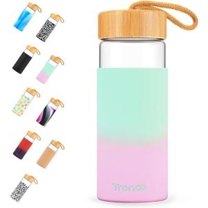 imageTronco 24oz Glass Water Bottles with Bamboo Lid ampamp Silicone Sleeve Leak Proof BPA Free Reusable Borosilicate Glass Bottles for Juicing Smoothies Juice ampamp Water for Men ampamp Women Gym Office TravelGreenpink