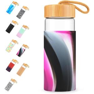 imageTronco 24oz Glass Water Bottles with Bamboo Lid ampamp Silicone Sleeve Leak Proof BPA Free Reusable Borosilicate Glass Bottles for Juicing Smoothies Juice ampamp Water for Men ampamp Women Gym Office TravelBlackred