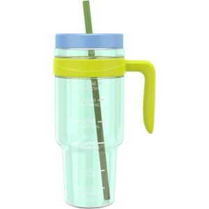 imageTronco 50 oz Tritan Plastic Tumbler with Lid and Straw BPAFree Reusable Clear Water Bottle with Time Marker 100 Leak Proof ampamp Wide Mouth for Iced Coffee Juice Bubble Tea SmoothiesMint teal