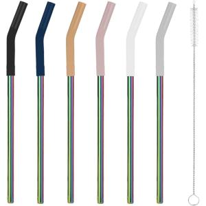 imageTronco Set of 6 Stainless Steel Reusable Metal Straws with Silicone Flex Tips Elbows Cover Metal Drinking Straws for Tronco Tumbler 6 Steel Straws6 Silicone Tips1 Straw Cleaning BrushIridescenceStainless Iridescence