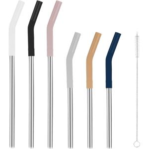 imageTronco Set of 6 Stainless Steel Reusable Metal Straws with Silicone Flex Tips Elbows Cover Metal Drinking Straws for Tronco Tumbler 6 Steel Straws6 Silicone Tips1 Straw Cleaning BrushIridescenceStainless steel straw