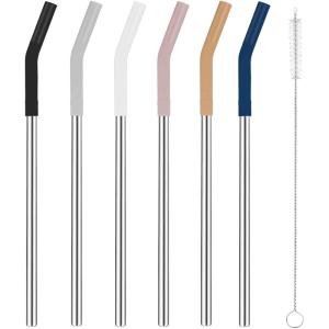 imageTronco Set of 6 Stainless Steel Reusable Metal Straws with Silicone Flex Tips Elbows Cover Metal Drinking Straws for Tronco Tumbler 6 Steel Straws6 Silicone Tips1 Straw Cleaning BrushStainless multi color