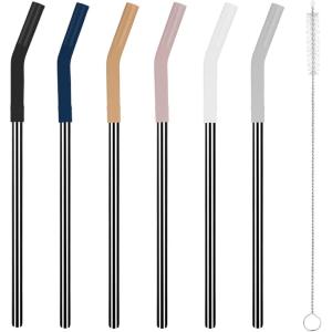 imageTronco Set of 6 Stainless Steel Reusable Metal Straws with Silicone Flex Tips Elbows Cover Metal Drinking Straws for Tronco Tumbler 6 Steel Straws6 Silicone Tips1 Straw Cleaning BrushIridescenceStainless Back