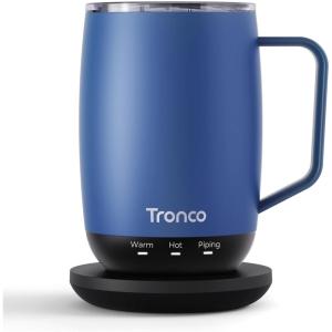 imageTronco Temperature Control Heated Coffee Mug 14 oz  Rechargeable SelfHeating Coffee Mug with Lid  Manual Control 3 Modes 130 Min Battery Life Auto ShutOff BlueBlue