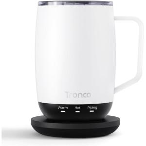 imageTronco Temperature Control Heated Coffee Mug 14 oz  Rechargeable SelfHeating Coffee Mug with Lid  Manual Control 3 Modes 130 Min Battery Life Auto ShutOff BlueWhite