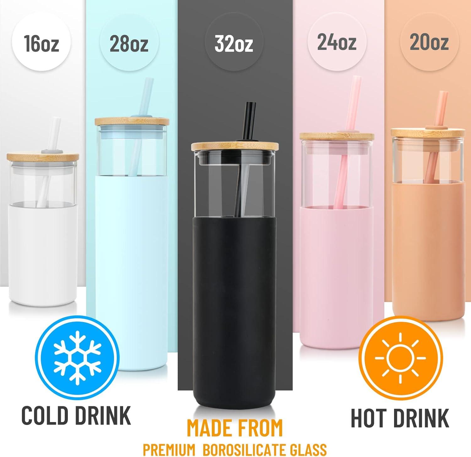imagetronco 24 oz Glass Tumbler with Straw and Lid  Glass Cup with Lid and Straw Smoothie Cup Iced Coffee Cup  Bamboo Lid and Protective Silicone Sleeve  BPAFree Gravel Ash